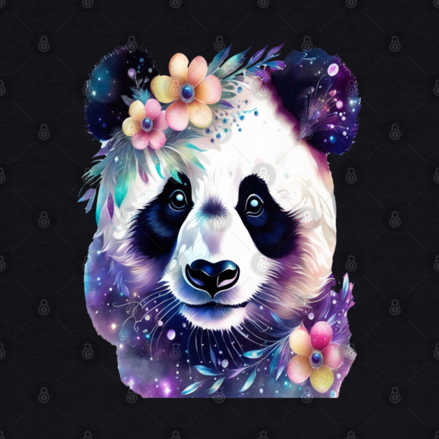 Fantasy, Watercolor, Panda Bear With Flowers and Butterflies by BirdsnStuff