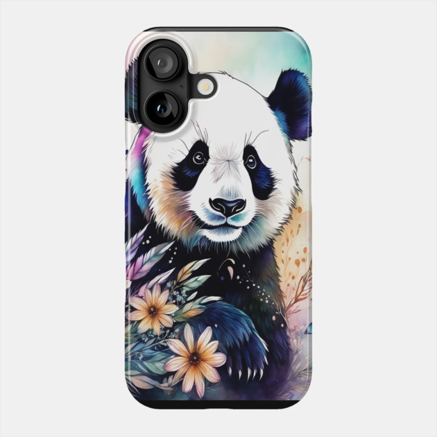 Fantasy, Watercolor, Panda Bear With Flowers and Butterflie Phone Case by BirdsnStuff