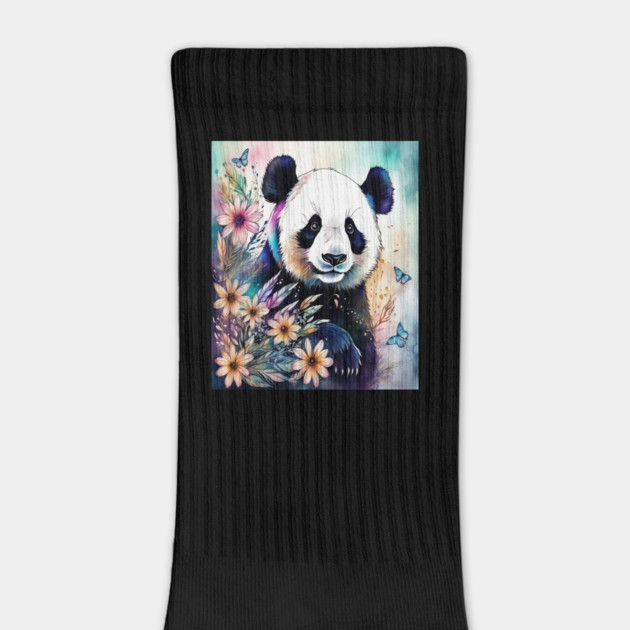 Fantasy, Watercolor, Panda Bear With Flowers and Butterflie by BirdsnStuff