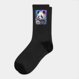 Fantasy, Watercolor, Panda Bear With Flowers and Butterflies Socks