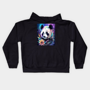 Fantasy, Watercolor, Panda Bear With Flowers and Butterflies Kids Hoodie