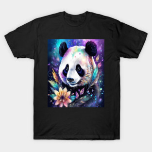 Fantasy, Watercolor, Panda Bear With Flowers and Butterflies T-Shirt
