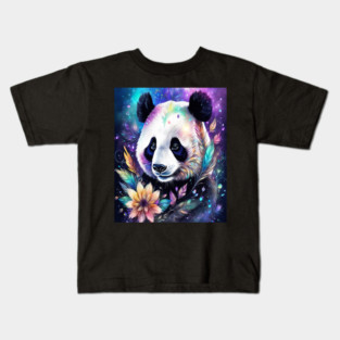 Fantasy, Watercolor, Panda Bear With Flowers and Butterflies Kids T-Shirt