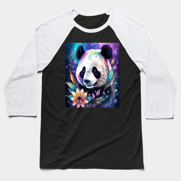 Fantasy, Watercolor, Panda Bear With Flowers and Butterflies Baseball T-Shirt by BirdsnStuff