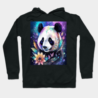 Fantasy, Watercolor, Panda Bear With Flowers and Butterflies Hoodie
