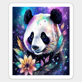 Fantasy, Watercolor, Panda Bear With Flowers and Butterflies Sticker