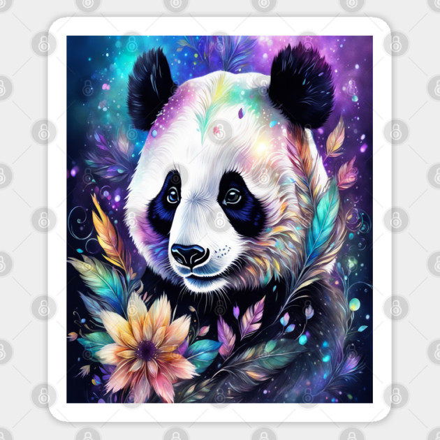 Fantasy, Watercolor, Panda Bear With Flowers and Butterflies Sticker by BirdsnStuff