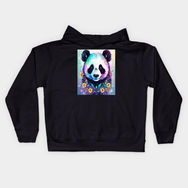 Fantasy, Watercolor, Panda Bear With Flowers and Butterflies Kids Hoodie by BirdsnStuff