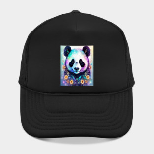 Fantasy, Watercolor, Panda Bear With Flowers and Butterflies Hat
