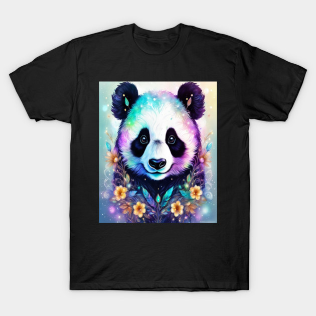 Fantasy, Watercolor, Panda Bear With Flowers and Butterflies T-Shirt by BirdsnStuff