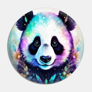 Fantasy, Watercolor, Panda Bear With Flowers and Butterflies Pin