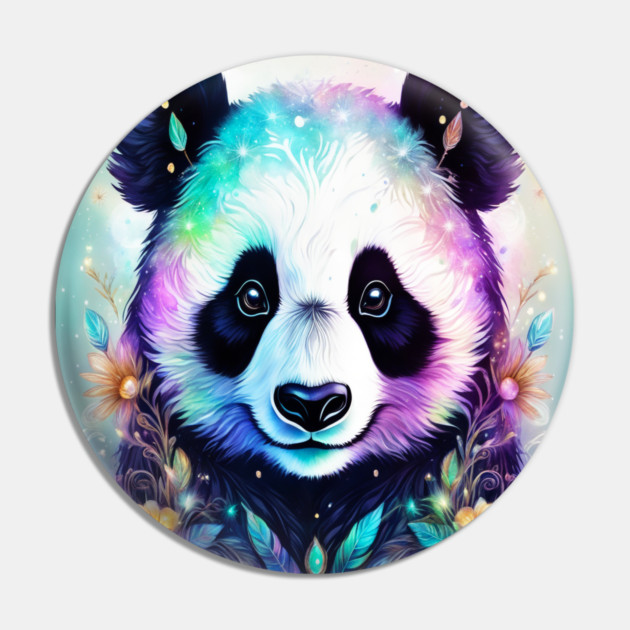 Fantasy, Watercolor, Panda Bear With Flowers and Butterflies Pin by BirdsnStuff