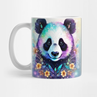 Fantasy, Watercolor, Panda Bear With Flowers and Butterflies Mug