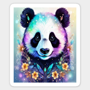 Fantasy, Watercolor, Panda Bear With Flowers and Butterflies Magnet