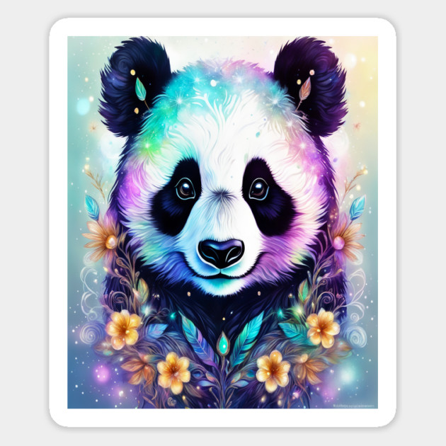 Fantasy, Watercolor, Panda Bear With Flowers and Butterflies Magnet by BirdsnStuff
