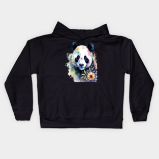Fantasy, Watercolor, Panda Bear With Flowers and Butterflies Kids Hoodie