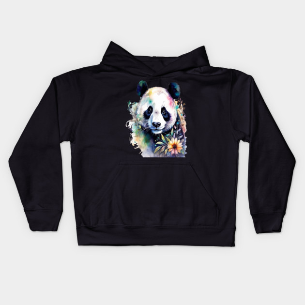 Fantasy, Watercolor, Panda Bear With Flowers and Butterflies Kids Hoodie by BirdsnStuff