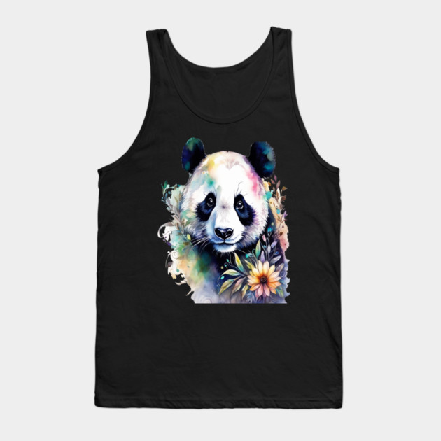 Fantasy, Watercolor, Panda Bear With Flowers and Butterflies Tank Top by BirdsnStuff