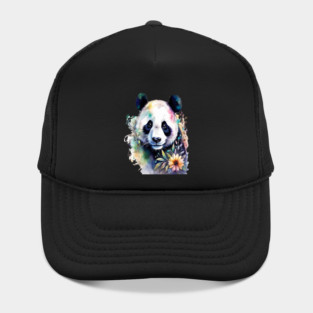 Fantasy, Watercolor, Panda Bear With Flowers and Butterflies Hat