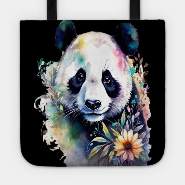 Fantasy, Watercolor, Panda Bear With Flowers and Butterflies Tote by BirdsnStuff