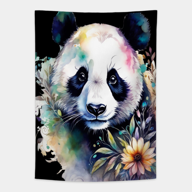Fantasy, Watercolor, Panda Bear With Flowers and Butterflies Tapestry by BirdsnStuff