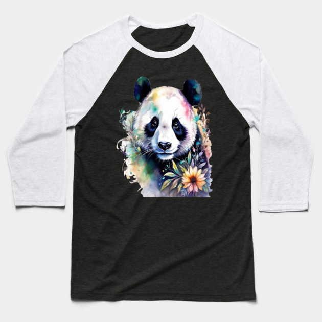 Fantasy, Watercolor, Panda Bear With Flowers and Butterflies Baseball T-Shirt by BirdsnStuff