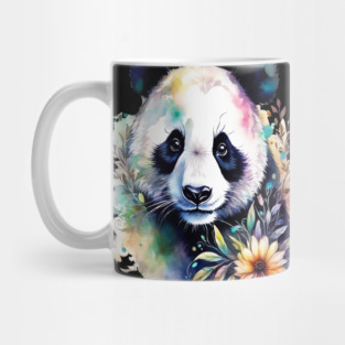 Fantasy, Watercolor, Panda Bear With Flowers and Butterflies Mug