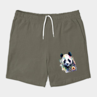Fantasy, Watercolor, Panda Bear With Flowers and Butterflies Shorts