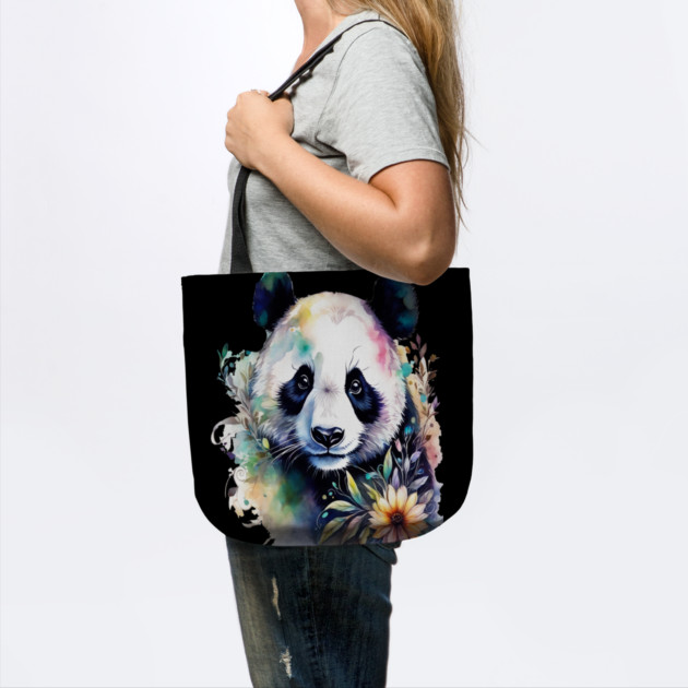 Fantasy, Watercolor, Panda Bear With Flowers and Butterflies by BirdsnStuff