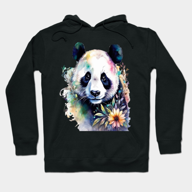 Fantasy, Watercolor, Panda Bear With Flowers and Butterflies Hoodie by BirdsnStuff