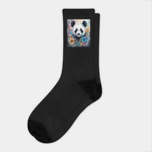 Fantasy, Watercolor, Panda Bear With Flowers and Butterflies Socks
