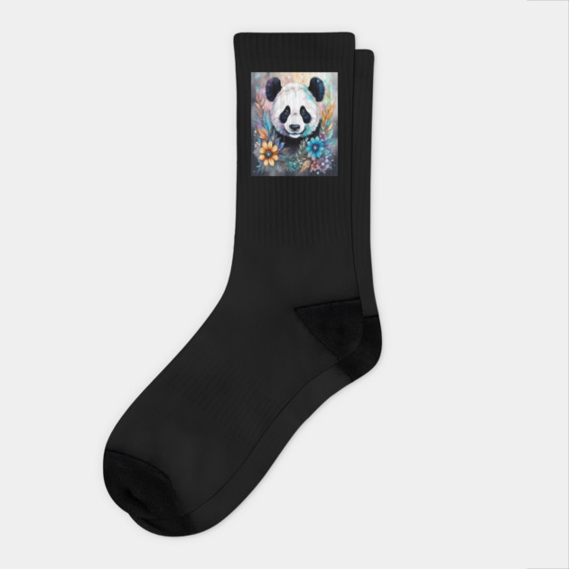Fantasy, Watercolor, Panda Bear With Flowers and Butterflies Socks by BirdsnStuff