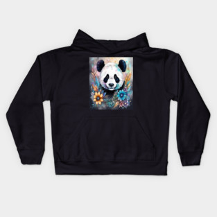 Fantasy, Watercolor, Panda Bear With Flowers and Butterflies Kids Hoodie