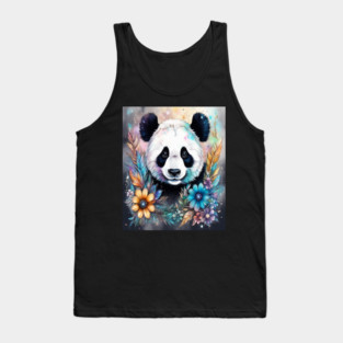 Fantasy, Watercolor, Panda Bear With Flowers and Butterflies Tank Top