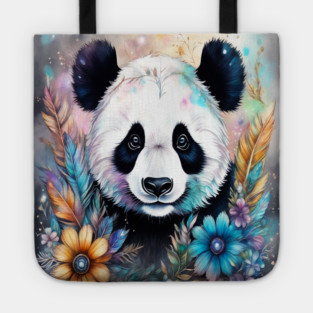 Fantasy, Watercolor, Panda Bear With Flowers and Butterflies Tote