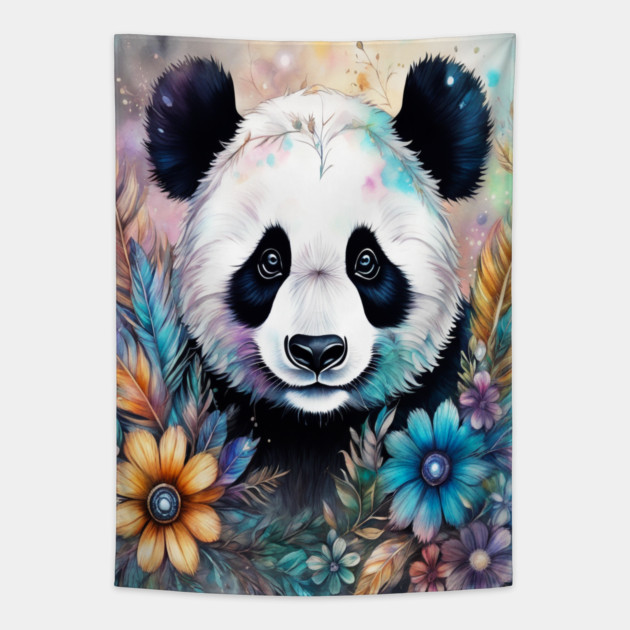 Fantasy, Watercolor, Panda Bear With Flowers and Butterflies Tapestry by BirdsnStuff