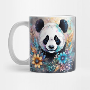Fantasy, Watercolor, Panda Bear With Flowers and Butterflies Mug