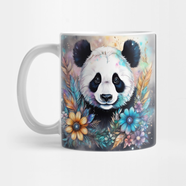 Fantasy, Watercolor, Panda Bear With Flowers and Butterflies by BirdsnStuff