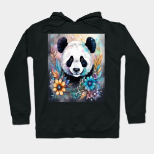 Fantasy, Watercolor, Panda Bear With Flowers and Butterflies Hoodie