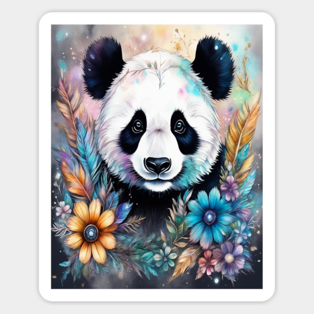Fantasy, Watercolor, Panda Bear With Flowers and Butterflies Magnet by BirdsnStuff