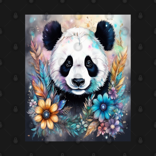 Fantasy, Watercolor, Panda Bear With Flowers and Butterflies by BirdsnStuff