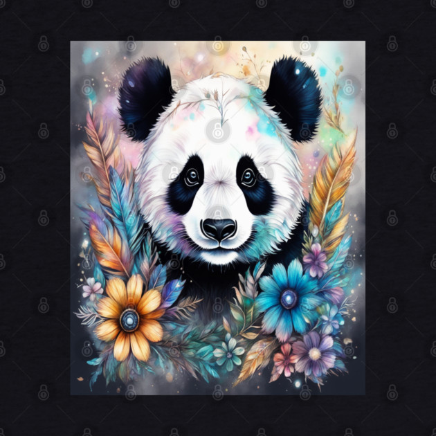 Fantasy, Watercolor, Panda Bear With Flowers and Butterflies by BirdsnStuff