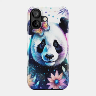 Fantasy, Watercolor, Panda Bear With Flowers and Butterflies Phone Case