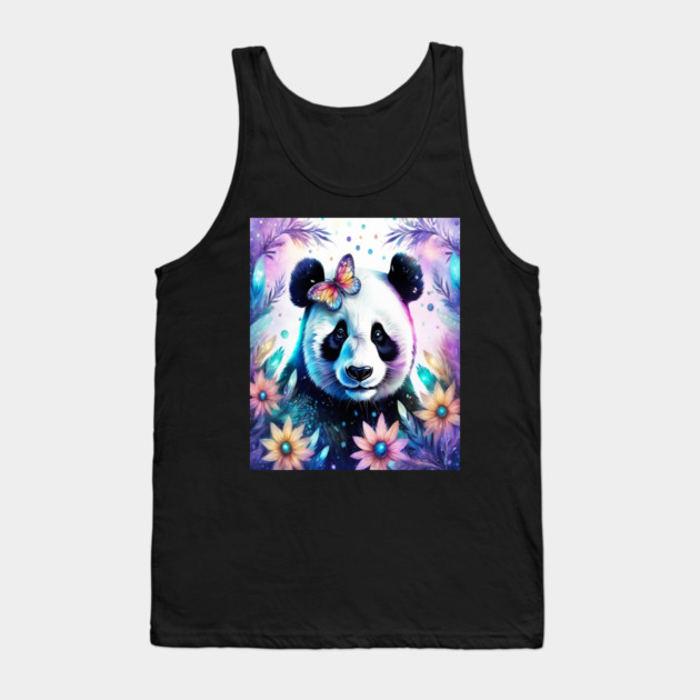 Fantasy, Watercolor, Panda Bear With Flowers and Butterflies Tank Top by BirdsnStuff