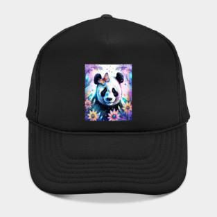 Fantasy, Watercolor, Panda Bear With Flowers and Butterflies Hat