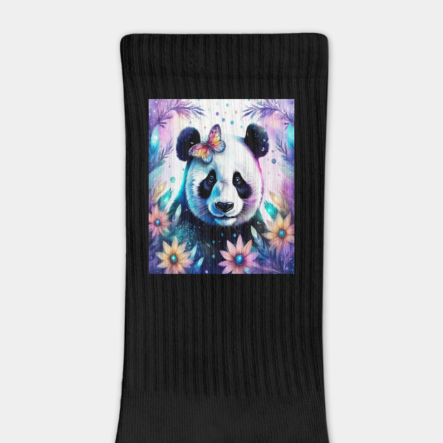 Fantasy, Watercolor, Panda Bear With Flowers and Butterflies by BirdsnStuff