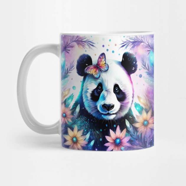 Fantasy, Watercolor, Panda Bear With Flowers and Butterflies by BirdsnStuff