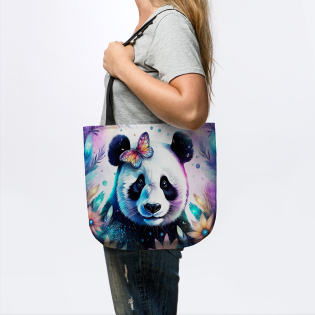 Fantasy, Watercolor, Panda Bear With Flowers and Butterflies by BirdsnStuff