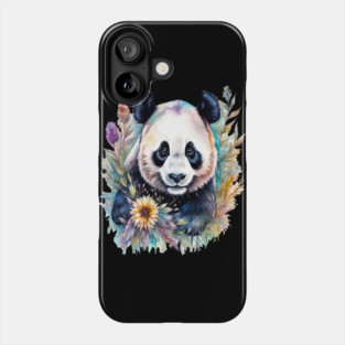 Fantasy, Watercolor, Panda Bear With Flowers and Butterflies Phone Case