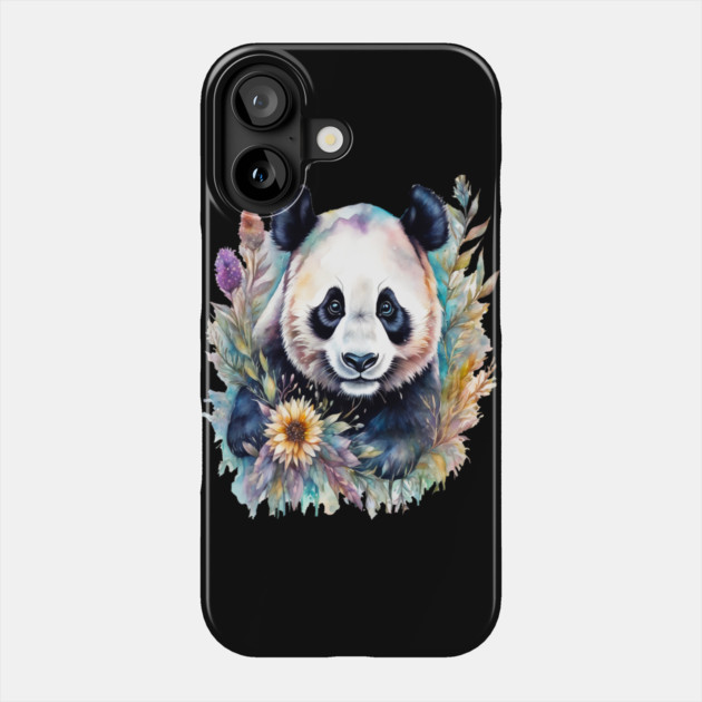 Fantasy, Watercolor, Panda Bear With Flowers and Butterflies Phone Case by BirdsnStuff